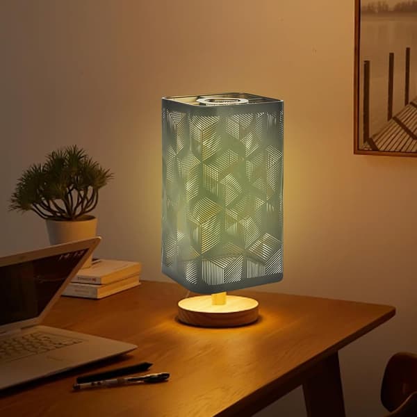 Hollow Metal Lampshade, 12x20 cm, Retro Floral Pattern, Table Lamp with Removable Square Lampshade for E27 and E26 Bulbs