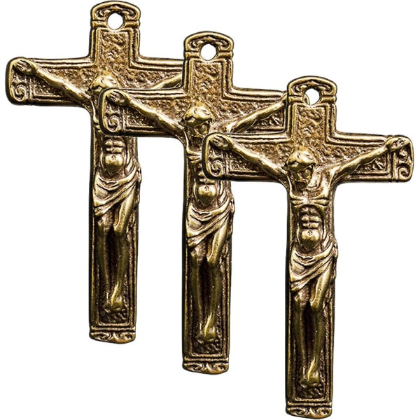 3 stk Nøkkelring i metall Korsperler Crucifix Anheng Halskjede Cross Charms Smykkefremstilling Crucifix Anheng Crucifix Charm PendantGylden6x3,6cm Golden 6x3.6cm