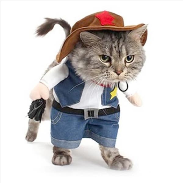 Cowboy hunde- eller kattekostume med hat, størrelse M