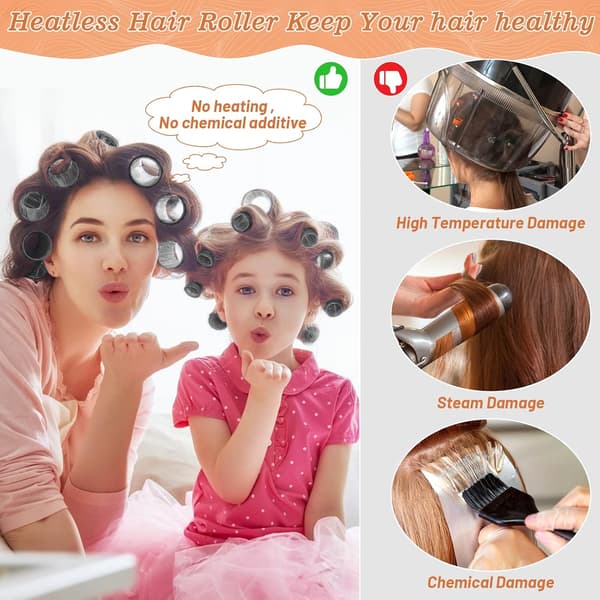 18 Heatless Hair Rollers with 12 Clips - 4 Sizes (Large, Medium, Small) for Volume, Curls on Long, Short, Thick or Thin Hair