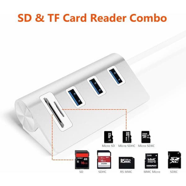 3-ports USB 3.0 USB-drevet med SD/Micro SD-kortlæser Combo til iMac, MacBook, MacBook Air, MacBook Pro, Mac Mini, PC og bærbare computere