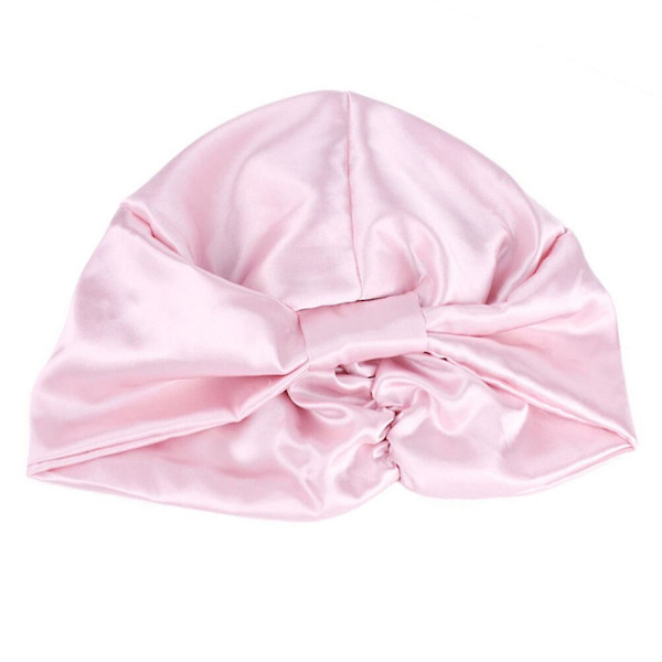 Hårbandana Kvinna Flicka Natt Turban Satin Hår Bonnet Sov Justerbar Satin Hatt Rosa 25X20CM