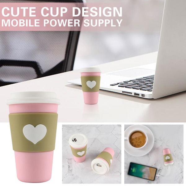 Love Cute Cup Shape Mobile Milk Tea Store Ornament Gift Charging TreasurePink Pink