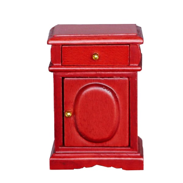 Miniature Bedside Table Model Mini House Simulation Cupboard Mini FurnitureRed4.2X3X6CM