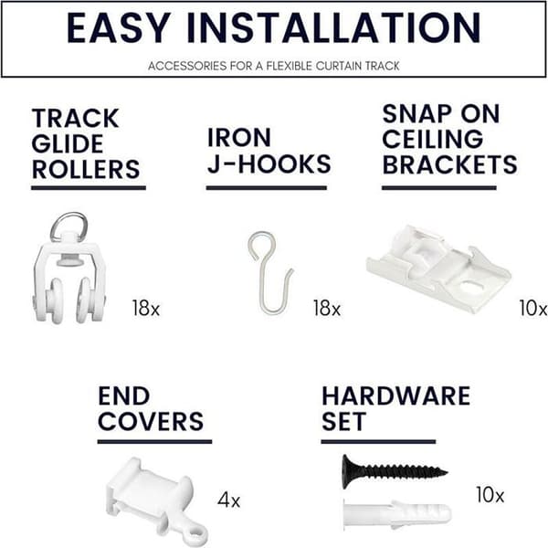 Curtain Track Accessories - YYV - 70 Pieces - White - Hooks - Mounting Brackets