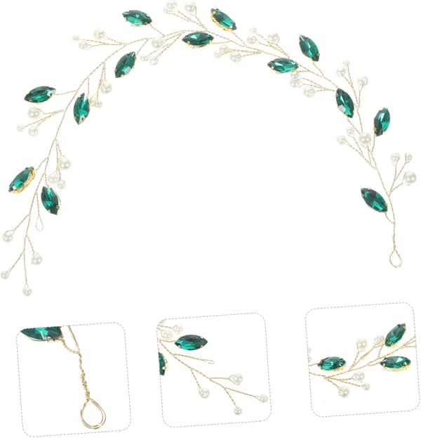 Elegant grønn tiara brudehodeplagg med perle og rhinstein for spesielle anledninger