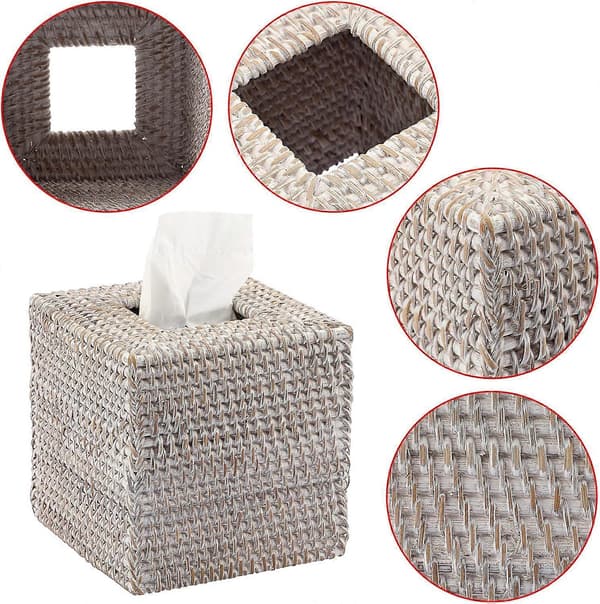 Square Rattan Tissue Holder, Decorative Tissue Storage Box, Cube Paper Holder, Paper Napkin Storage Case