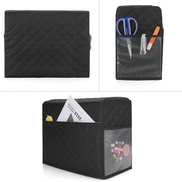 Sewing Machine Cover, Compatible with Singer and Brother Machines, Sewing Machine Accessory Protection with Pocket, Quilted Black