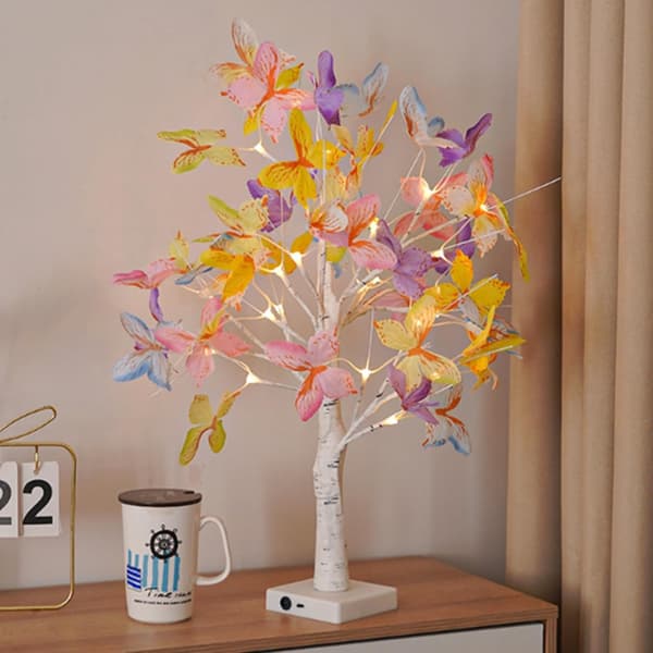 LED Butterfly Birch Tree Lights Artificial Tree Lamp Twinkling Illuminated Tree 3 AA or USB Powered for Bedroom Fireplace Table Decoration
