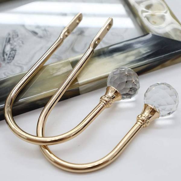 4 stycken U-formade gardiner med transparenta kristallkulor för väggdekoration, guld
