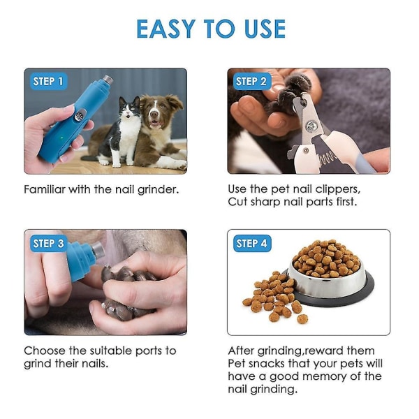 Nagelkvarn för husdjur Uppladdningsbar USB -nagelklippare för hundar Smärtfri Elektrisk nagelkvarn för hund Grooming Tri
