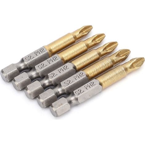 Set of 5 PH2 Phillips Screwdriver Bits with Non-Slip Tip, 1/4 Inch Hex Shank, 50mm