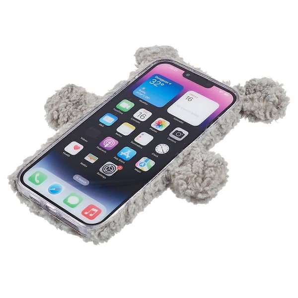 For iPhone 15 3D Bear Furry Plush Case Protective TPU Phone Cover