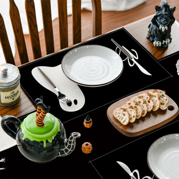 Halloween Strips Bordsunderlägg för matbord, tum Fall Godis Time Holiday Tvättbar bordsmatta Set med 4