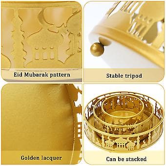 3-pack Järn Eid Matbricka Eid Mubarak Mån Serveringsbricka Eid Ramadan Dessertställ