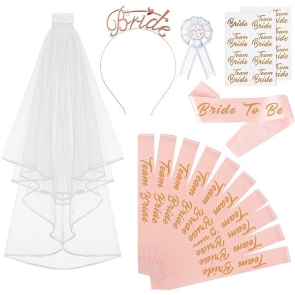 Roséguld Gruppset med Skärp, Sashes, Buttons och Temporära Tatueringar