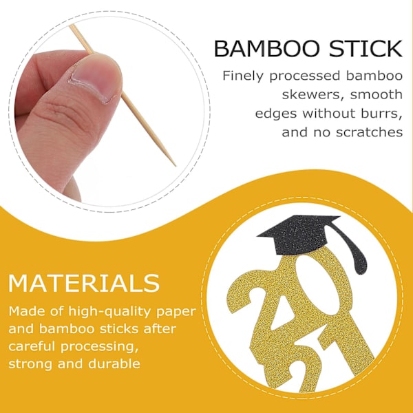 24 stk. 2021 Graduation Trencher Glitter Kage Toppers Kage Picks Kage Dekorationer Guld 6.5x3.5cm