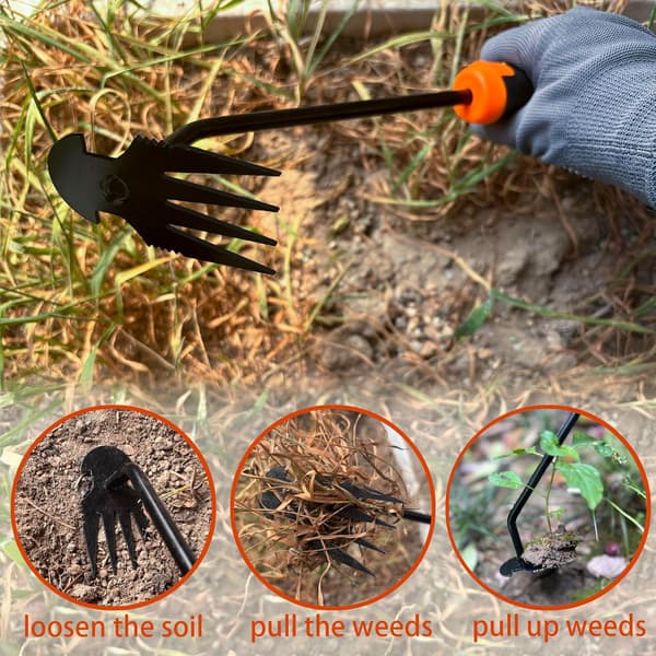 3-pack weeding tools with rubber handle, thickened stainless steel garden scraper, brush set for garden, patio, backyard, farm use