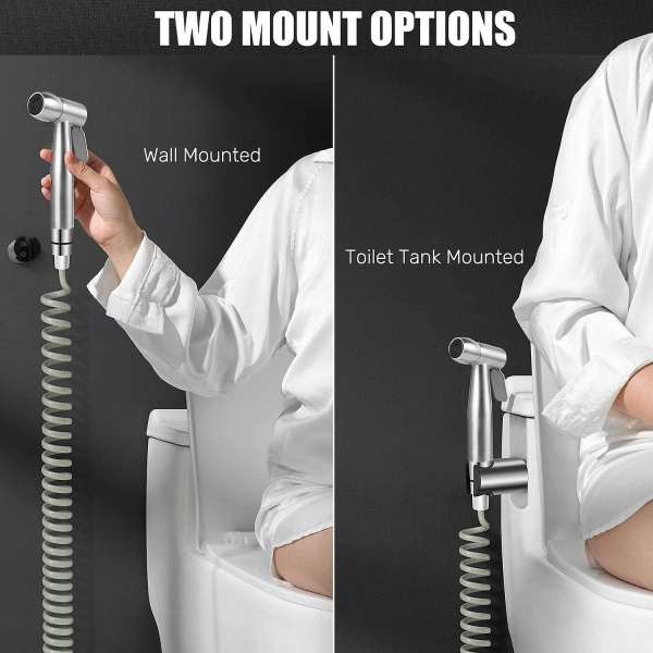 Toiletbidetsæt af høj kvalitet, med vandtankkrog og 59" abs teleskopisk fleksibel bruserslange til daglig personlig hygiejne (grå) (1)