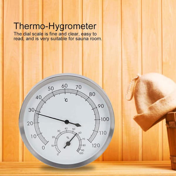Sauna termometer hygrometer i rustfrit stål, dampbadstermometer med letlæselig skala, termohygrometer, saunatilbehør