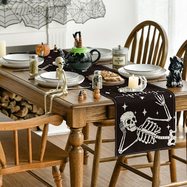Läskig Skelett Spindelben Halloween Bordlöpare, Semesterkök Matbord Dekoration för Hemfest Dekor 13 x 90 Tum