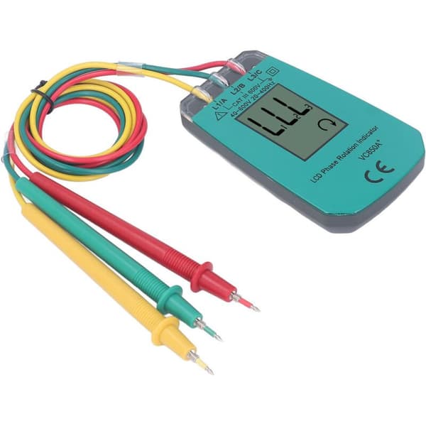 Three-phase Sequence Tester with LCD Screen, Phase Rotation Detector, 40 to 600 V for Testing