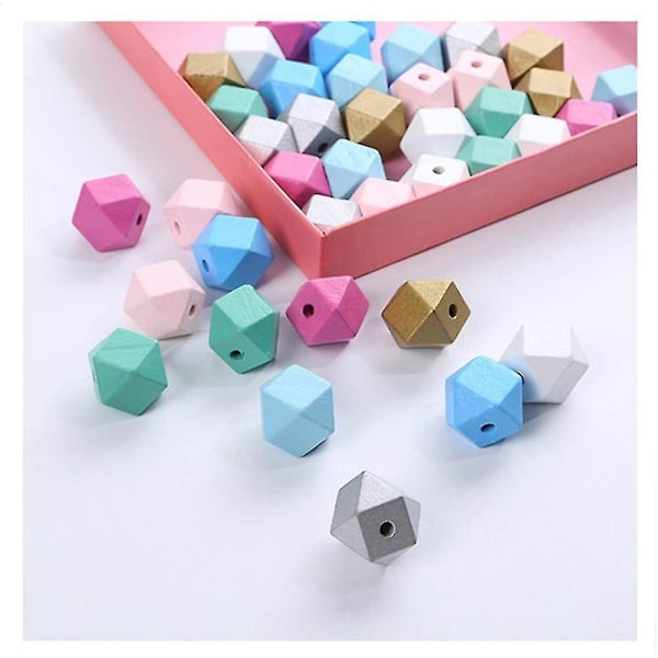 100 Naturlige Ottekantede Træperler Geometrisk Design, Til DIY Håndlavet Smykkefremstilling (15mm)