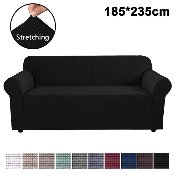 Stræk Sofa Betræk Møbelbeskytter Settee Frakke Blød Med Elastisk Bundchecks Fleece Universal Ensfarvet Sofa Betræk Sort 185x235cm Black 185x235cm