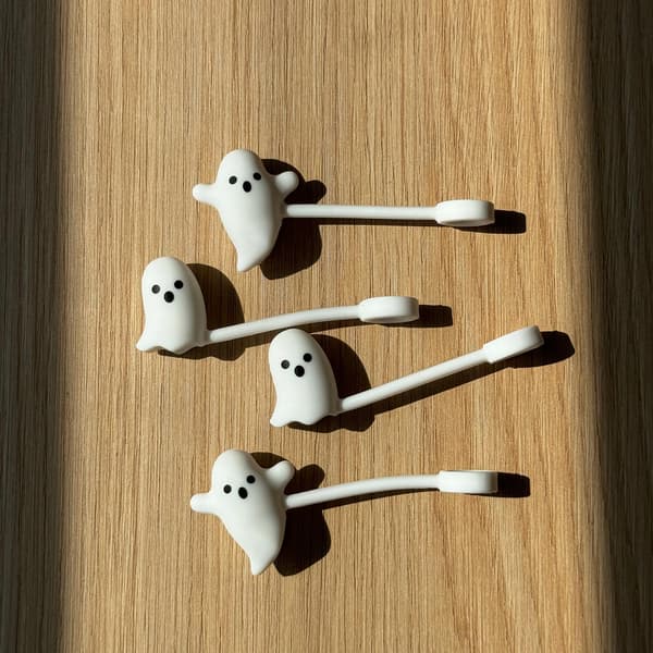 Cute Ghost Straw Covers, Compatible with Stanley Cup 30 40 oz, 4-Piece Reusable Silicone Straw Toppers, Fun Mug Accessories