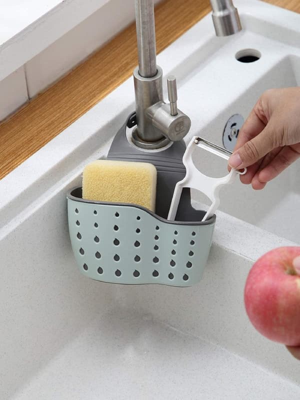 Drip Tray Soap Sponge Double-Decker Kitchen Organizer Blue For Sink Countertop Storage