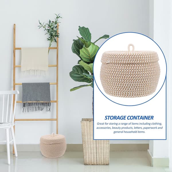 Braided Cotton Rope Basket, Desktop Organizer with Lid, Large Storage Space, Strong