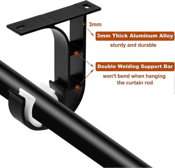 Ceiling Brackets for Curtain Rods, Heavy Duty Curtain Rod Holders Black Ceiling Brackets for 28mm Rod, Window Hardware Ceiling, 2-Pack [DB]