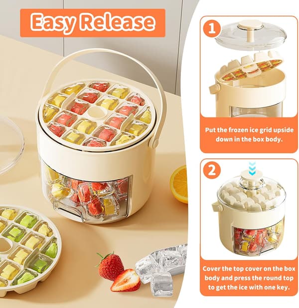 Ice Cube Tray with Lid Reusable Ice Cube Mold with 40 Cubes Easy-Stacking Ice Cube Trays Ice Bucket Set for Freezer Spill Protection for Drinks