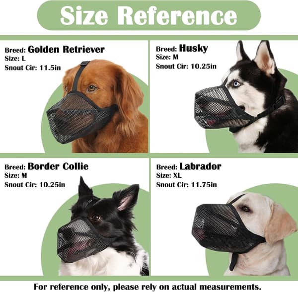 Dog Muzzle Soft Breathable Mesh With Adjustable Strap And Quick Release Buckle For Walking Training Grooming Vet Care Black Size L 25x20x9.5cm