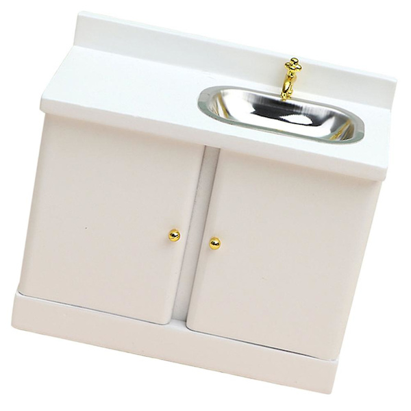 Dockhuskökssänka Miniatyrskåp Med Sänka Dockhusskåp Miniatyr Möbel För Kök Ba White 9.9X8.7X5.1CM