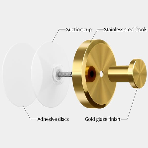 4-pack Vacuum Suction Cup Hooks with Strong Hold Towel Hanger Reusable Waterproof for Kitchen Bathroom Window Glass Gold