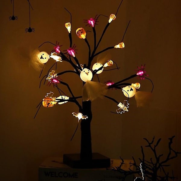 18\" Pelottava Kurpitsa-Aavepuu Valo 24 LED-Valolla Halloween-Koristeluun Paristo- tai USB-Käyttöinen Sisäkäyttöön