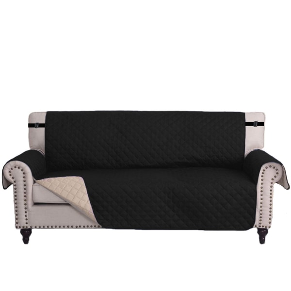 Stretch Sofa Trekk for Puter, Sofa Trekk for Stue, Tykt Jacquard Rutete Stoff med Elastisk Bunn, Sofa XL, Svart