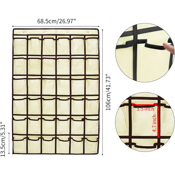 Oviin ripustettava kännykkäteline, luokkahuoneen taskukartta, seinä-, ovi- ja kaappiripustettava kestävä kangaskassu, 36 taskua