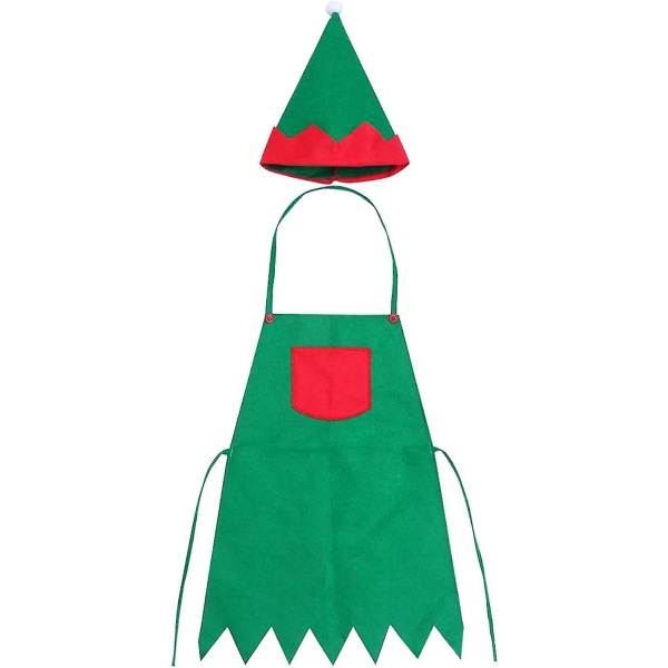 Christmas Apron Elf Apron Home Restaurant Cooking Baking Chef Apron With Elf Hat1setgreen