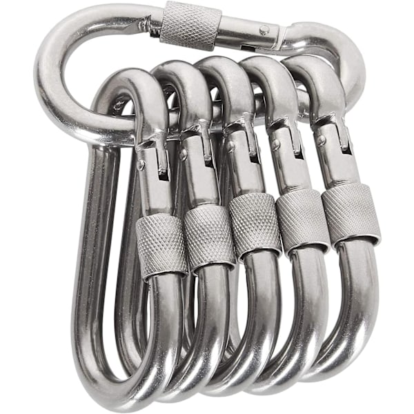 6 st Låsande Karabinkrokar, Rostfritt Stål Fjäder Snap Hook Låsande Karabinkrok Tung Duty - 304 Premium Rostfritt Stål Tumskruv Karabinkrok