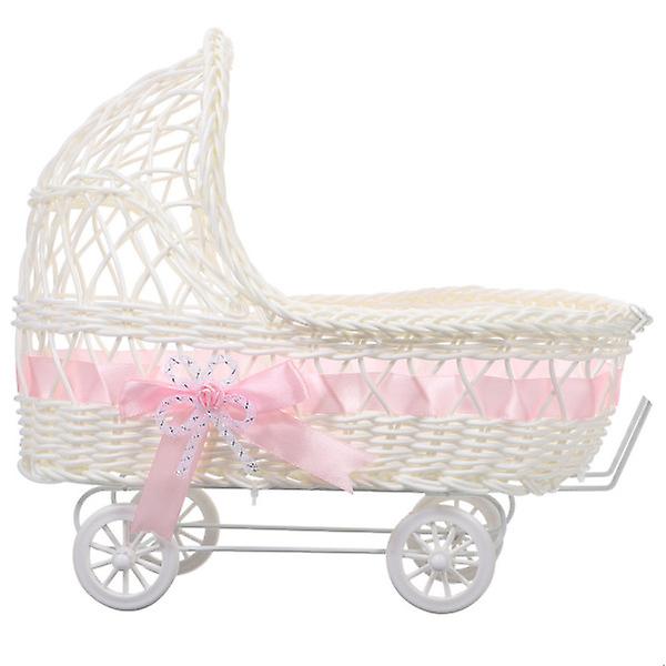 Hemdekor Mini Shopping Utility Cart Rattan Baby Blomkorg Mini Shopping Trolly Mini Vävd Korg Pink 37X29X17CM