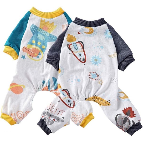 2-pack mjuka bomulls-hundpyjamas, hundpyjamas, valp, katt, rymdskepp astronaut storlek M