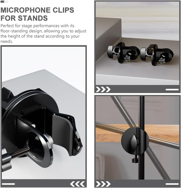 Microphone Stand Clamp Metal Adjustable Height 360 Degree Rotation 15mm Hole Diameter Black Compact Design