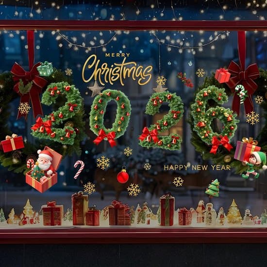 Christmas Window Decals 2026 - New Year Window Decoration - Green Tree and Bells - Double-sided DIY - Reusable