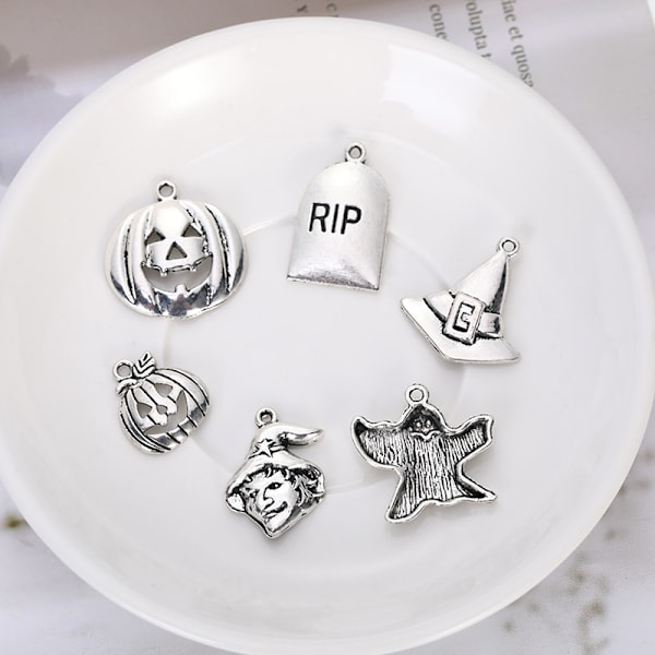 50 st Halloween-berlocker - Antik silver Halloween-kollektion Hantverksmaterial Berlocker Hängsmycken för pyssel, Smyckesdelar
