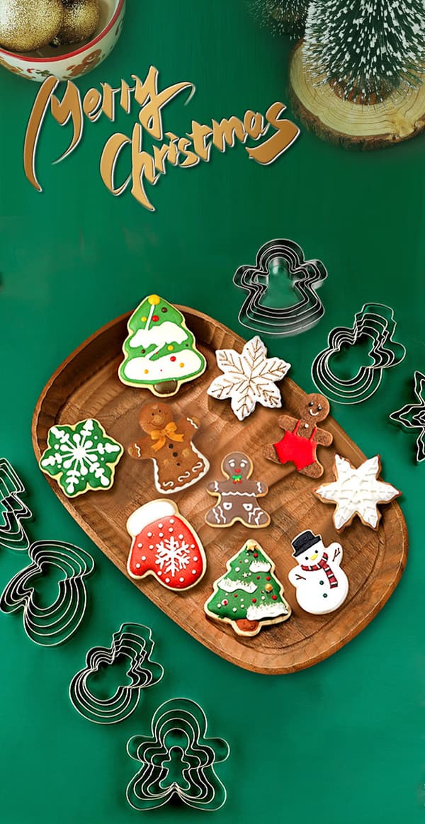 Sæt med 45 snefnugforme i rustfrit stål, julekageforme, snefnugforme til kager og fondant