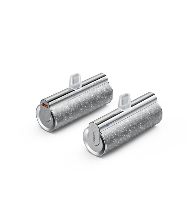 Plug on 5000mAh Mini bærbar lader med innebygd kabel for iPhone og Android Lipstick-C Pink