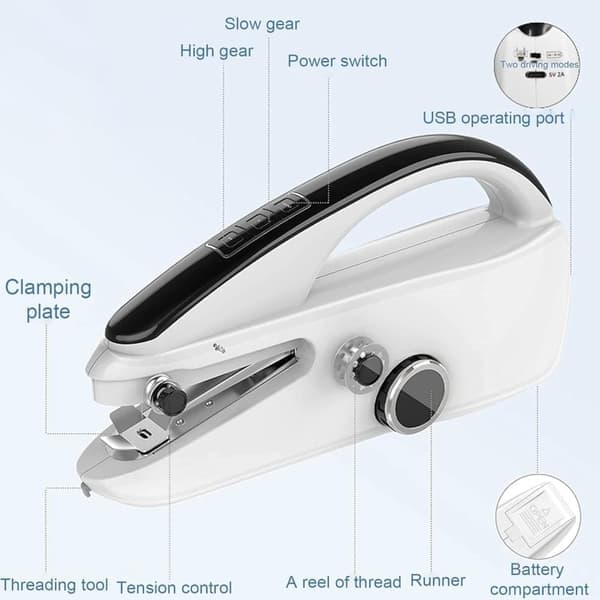 Mini Sewing Machine, Two Speeds, Sewing Machine, Beginners, Adults, Easy to Use, For Clothes, Fabrics, Curtains