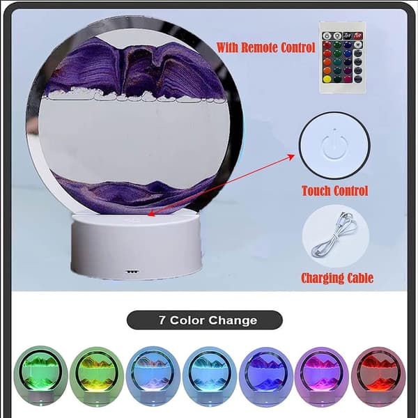 Purple Sand Art Night Light for Nursery with Remote Control Dimmable 7 Colors USB Rechargeable